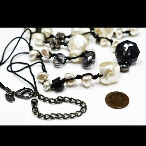 Chico’s Long Beaded Necklace Pearls Rhinestones Smoky Beads 47 Inches - Picture 6 of 8